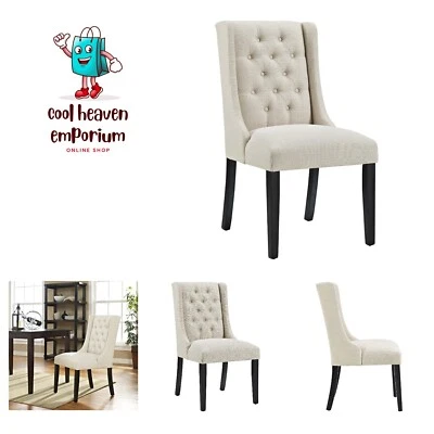 Silla de cocina y comedor moderna tapizada de tela Parsons en beige Foto 1 de 4