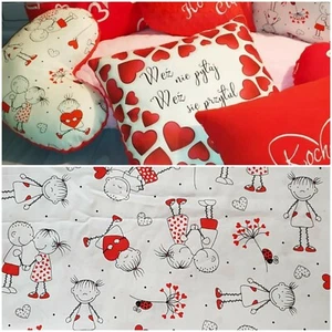 100% Cotton Fabric Red Hearts on White Wide 160 cm (62") Valentine's Day - Picture 1 of 4
