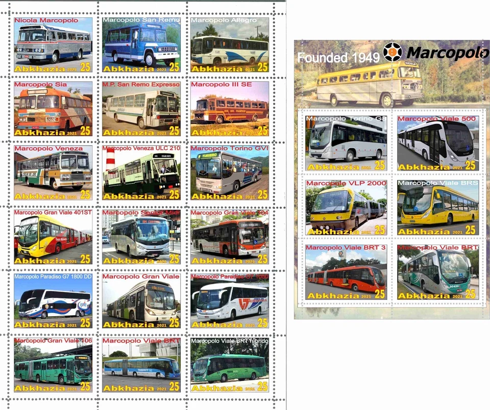 Stamp sheet+block marcopolo Bus company Abkhazia issue 2021 - Image 1 of 1