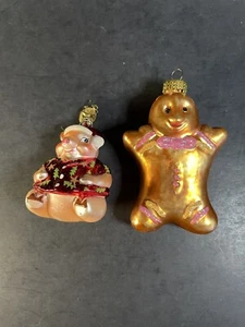 2 adornos navideños de vidrio soplado cerdo y pan de jengibre hombre - Imagen 1 de 15