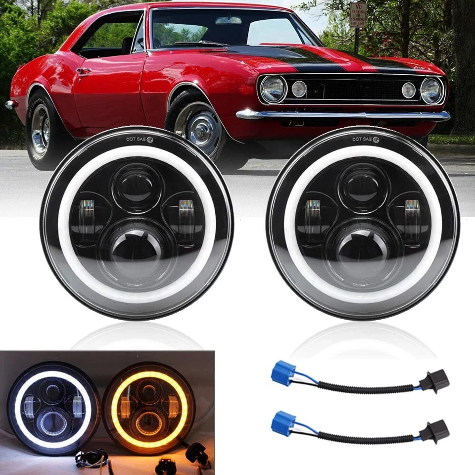 Par de faros LED redondos de 7 pulgadas haz alto/bajo DRL para Chevy Camaro Bertone X 1/9 Foto 1 de 4