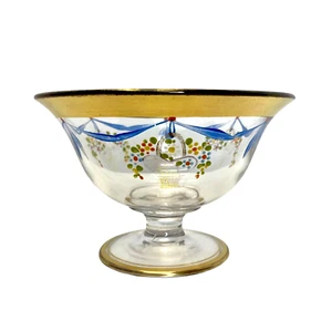 Hand-Painted Glass Compote Dish with Floral and Gold Accents, European Style - Picture 1 of 6