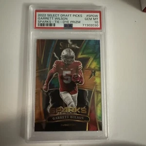 Panini Select D.P. 2022 Garrett Wilson PSA 10 Sparks Tie Dye Prizm/25 RC POP 4 - Imagen 1 de 12