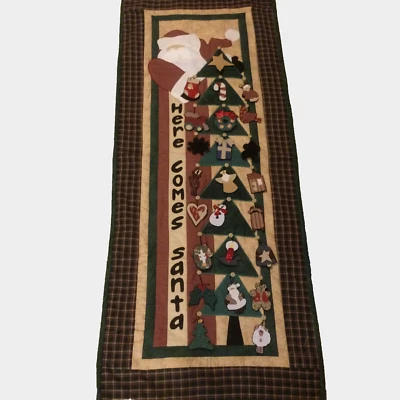 Wall Hanging Quilt Tapestry Here Comes Santa Christmas Tree with Ornaments 54" H - Image 1 of 4
