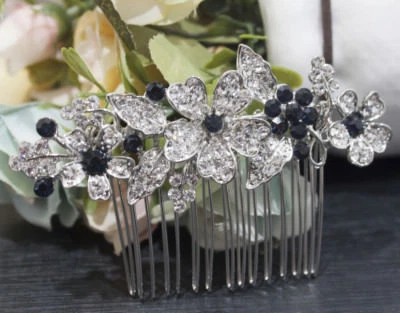 beautiful elegant wedding blue color rhinestone bridal hair comb ha3806 - Image 1 of 4