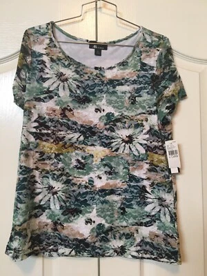 Top para mujer AB Studio verde musgo floral encaje XL manga corta nuevo con etiquetas Foto 1 de 3