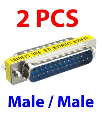 2 Pcs DB25 DB 25 Pin D Sub Male to Male Gender Changer Coupler Adapter Converter - Image 1 of 3
