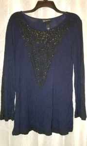 INC Navy Blue Bead Front Long Sleeve Shirt Top Large - Bild 1 von 3