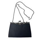Jessica Mcclintock 90'S Black Mini Purse Ornate Crossbody Bag Satin Gunmetal