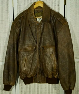 SHOCK LINE Chaqueta Bombardero De Colección L-XL Abrigo de Cuero Marrón Texturizado Revestimiento Acolchado - Imagen 1 de 7