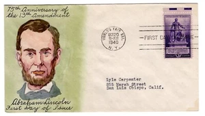 #902 Emancipation Lincoln 13th Ammendment 1940 FDC - Fulton Hand-Painted - Picture 1 of 2