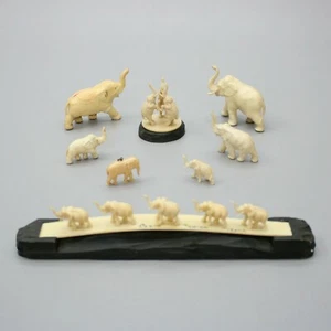 Vintage Lot of 8 Plastic? Elephants Figurine Sculptures Statues Figures Trunk-up - Picture 1 of 12