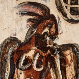Rolf Walter Keramik bemalt glasiert Fliese Frauenakt Geißenkopf 1996 Monogramm - Bild 1 von 4