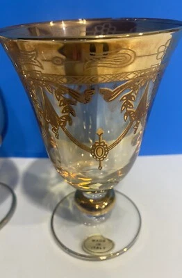 Vintage Discontinued  Hand Blown Medici 24k Gold Water Goblet by Arte Italica - Image 1 of 3