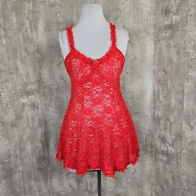 Vintage 90s Inner Most Red Lace Babydoll Chemise Sexy Lingerie Ruffle Trim