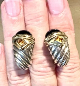 David Yurman Renaissance Shrimp Earrings 925/14k Black Onyx Omega Post - Picture 1 of 9