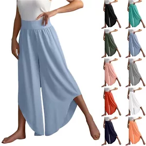 Women's Flowy Ruffle Wide Leg Pants Elastic High Waist Flare Yoga Palazzo Pants - Picture 1 of 43