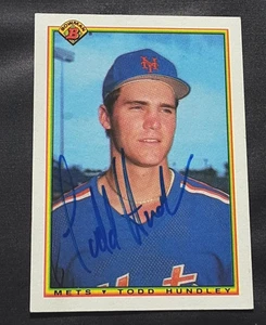 TODD HUNDLEY NEW YORK METS CATCHER SIGNED AUTOGRAPHED 1990 ROOKIE BASEBALL CARD - Picture 1 of 2