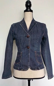 GAP Women's 2 Medium Wash Long Sleeve 2 Button Short Stretch Denim Jacket - Picture 1 of 11