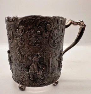 Antique Silver Glass Cup Holder Victorian Silver Repousse Vintage - Picture 1 of 4
