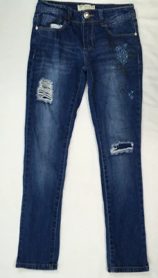 Guess Jeans Youth Girls 10 24x26.5 Blue Skinny Floral Embroidered Distress - Image 1 of 4
