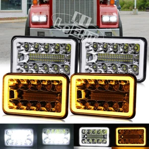 4x 4x6inch LED Headlight Hi/Lo Halo DRL For Kenworth W900 T800 Peterbilt 357 379 - Picture 1 of 13