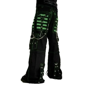 Women's CHAINS BLACK RHINESTONES GOTHIC PUNK EMO PANTS STRAPS BAGGY Trip PANTS - Picture 1 of 8