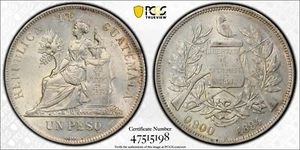 Moneda de plata peso guatemalteca 1894 km-210 pcgs ms61 - Imagen 1 de 3