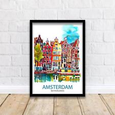 Amsterdam Travel Print Amsterdam Wall Art Amsterdam Cityscape Netherlands Illust