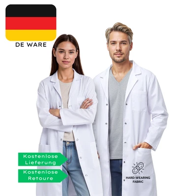 Unisex Laborkittel Weiß Arzt Apotheker Labor Kittel Mediziner Langarm - Bild 1 von 4