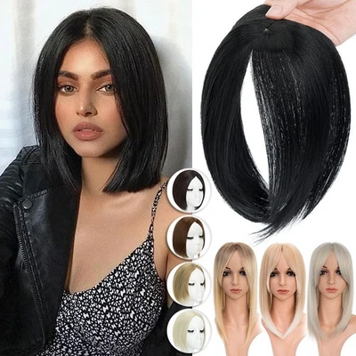 Pelo con base de encaje para mujer parte media con clip para flequillo lateral en toupee Foto 1 de 4