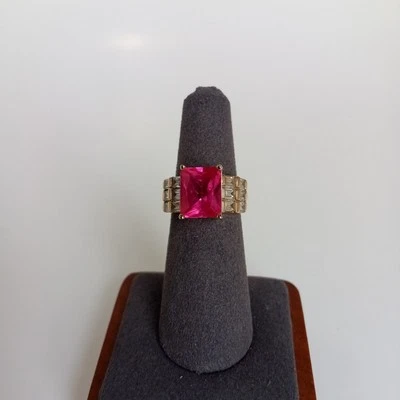 Anillo Ross Simons Oro Vermeil Sobre Plata de Ley 925 Zafiro Rosa y Circonita Circonita Talla 6 Foto 1 de 4