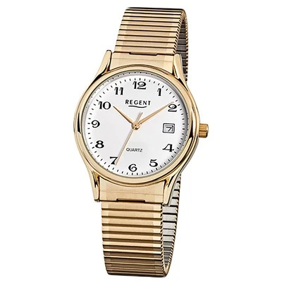 Regent Orologio da Polso da Uomo Oro Analogico F-873 Stahl-Armband URF873 - Immagine 1 di 4