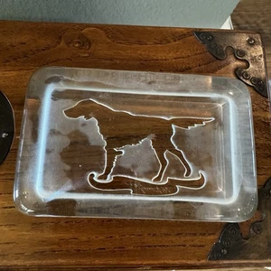 VINTAGE Val St Lambert Belgium Clear Crystal Hunting Dog Paperweight SIGNED - Picture 1 of 4