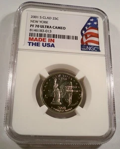 2001-S 25c CLAD NGC PF70UCAM NEW YORK QUARTER PROOF ULTRA CAMEO PR 70 NY - Picture 1 of 4