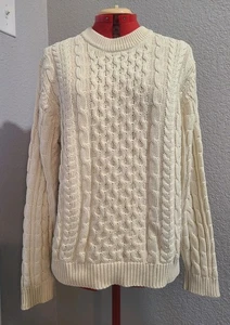 Ll Bean 100% Cotton Cable Knit Crew Neck Long Sleeve Sweater Size M - Picture 1 of 4