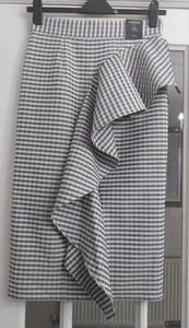 Marks & Spencer Limited Black/white/lilac Check Midi Pencil Skirt Size 12 - Picture 1 of 4
