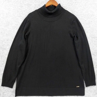Suéter Calvin Klein Mujer XL Negro Cuello Alto Pullover Manga Larga Acanalado Tejido Foto 1 de 4