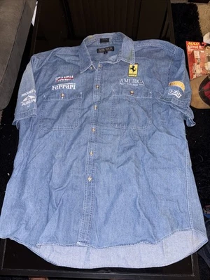 Vintage Perry Ellis Ferrari Denim Button Front Shirt Size XL Racing  - Image 1 of 4