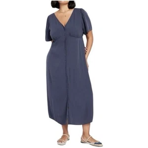 NWT Old Navy Blue Volcanic Glass Waist Defined Midi Dress Sz XL Ballet Cottage - Picture 1 of 13