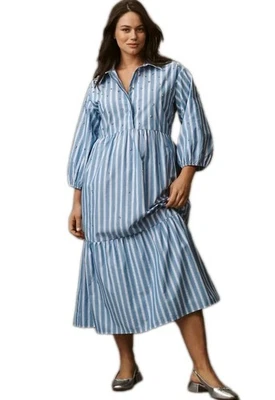 NWT ANTHROPOLOGIE MAEVE THE BETTINA Blue Stripe Embellished Shirt Dress Sz 3X  - Image 1 of 4