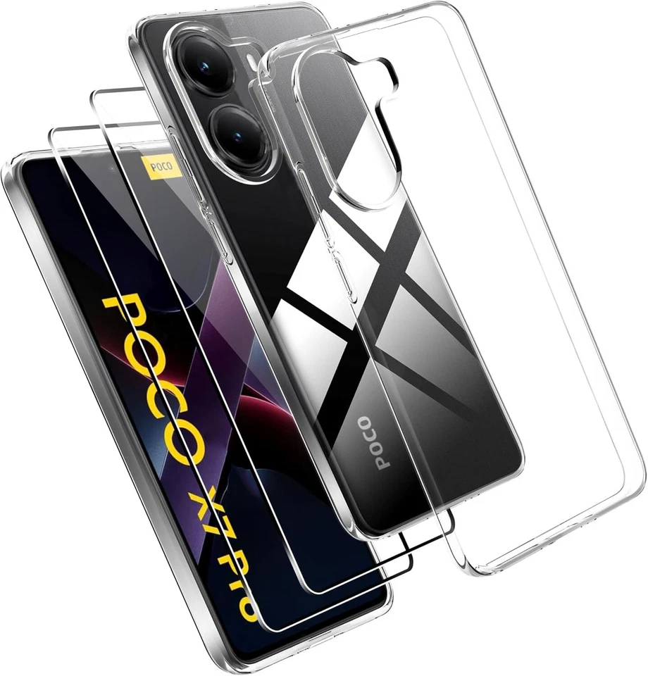 EF.GLOBE-TRADING Coque Etui Housse + Verre Trempé pour Xiaomi Poco X7 Pro / X6 Pro / X6 / X5 Pro