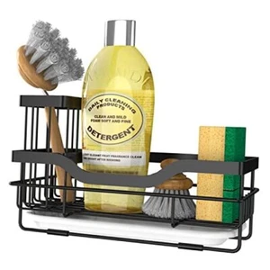 Sponge Holder for Kitchen Caddy Sink Organizer, Multifunctional Mattle Black - Picture 1 of 8