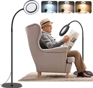 Magnifying Floor Lamp, 5X 10X Magnifying Glass with Light with 3 Color Modes and - Picture 1 of 12