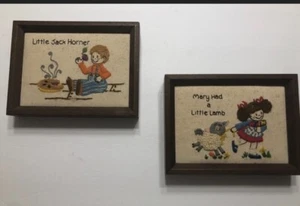 Kinderreime Mary Lamm Jack Horner gerahmt Vintage Handarbeit Wanddeko - Bild 1 von 10