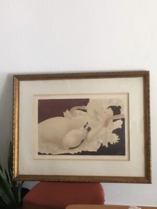 Alain Bonnefoit Serigraph Lithograph Framed Art Naked Woman With Cat 125/250 - Picture 1 of 12