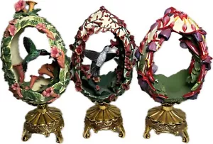 Lot of 3 Franklin Mint Faberge Eggs With Gold Base Hummingbirds Birds - Picture 1 of 12