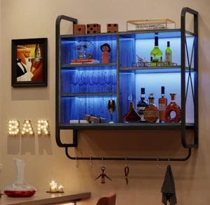 Wall Mounted Storage Shelves RGB Lighted Display Cabinet Remote Control 6 Hooks - Picture 1 of 11