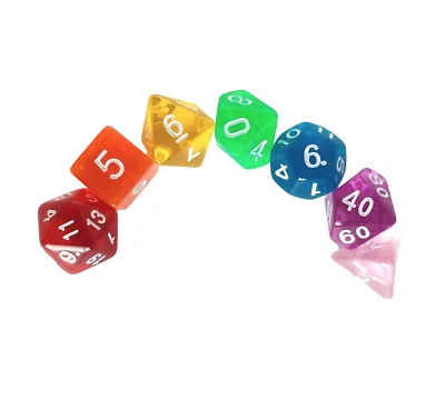 Lucky Rainbow Transparent polyhedral dice set of 7 D4 to D20 Tabletop RPG DND - Image 1 of 4