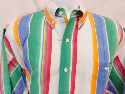 Vintage BUGLE BOY Retro Multi Color Stripe Mens Sz L Cotton Ramie Unique - Image 1 of 4